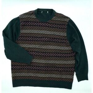 Vintage 90 Striped Knit Sweater Textured Men's L Green Eclectic Grandpa Cosby